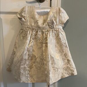 Elegant Gold Floral Baby Dress with Rosette